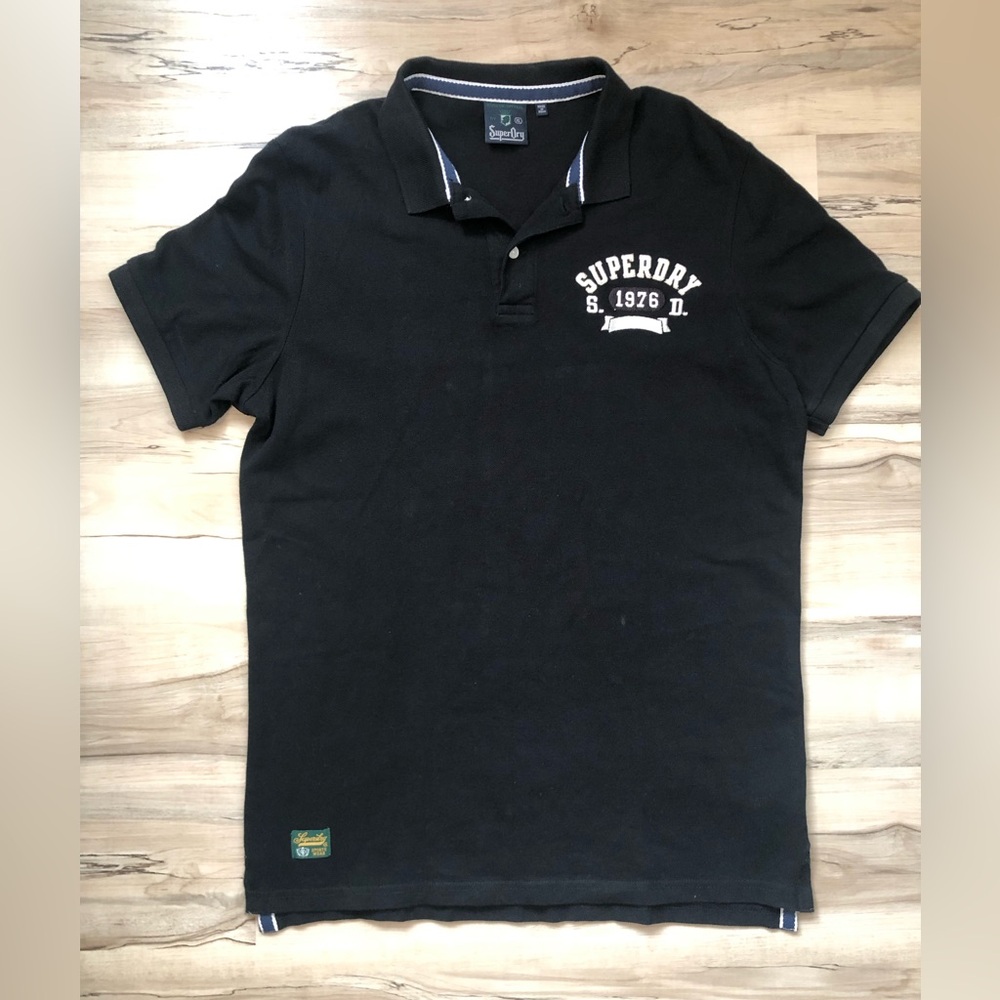 Superdry Men’s Black Polo with White Chest Logo 100% Cotton